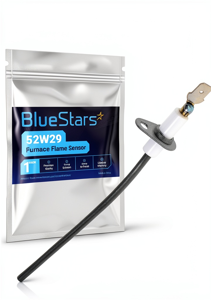 'BlueStars 52W29 furnace flame sensor shown with dimensions'